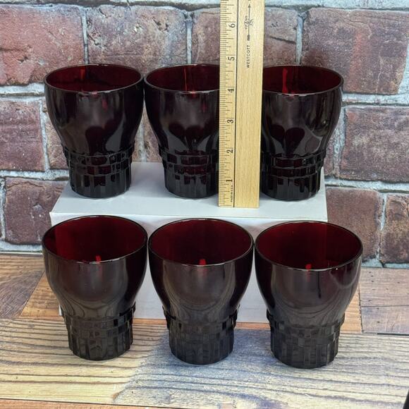 Vintage‎ Anchor Hocking Royal Ruby Red Windsor Glass Tumblers Set of 6 Art Deco - Picture 3 of 5